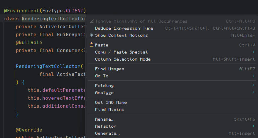 Right-clicking on a target with MCDev