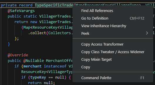 Right-clicking on a target in mcsrc